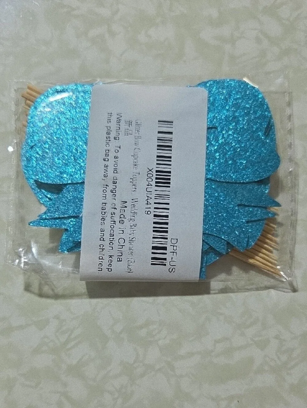 Pink Or Blue Glitter Hibiscus Cupcake Toppers- Home Party Supplies